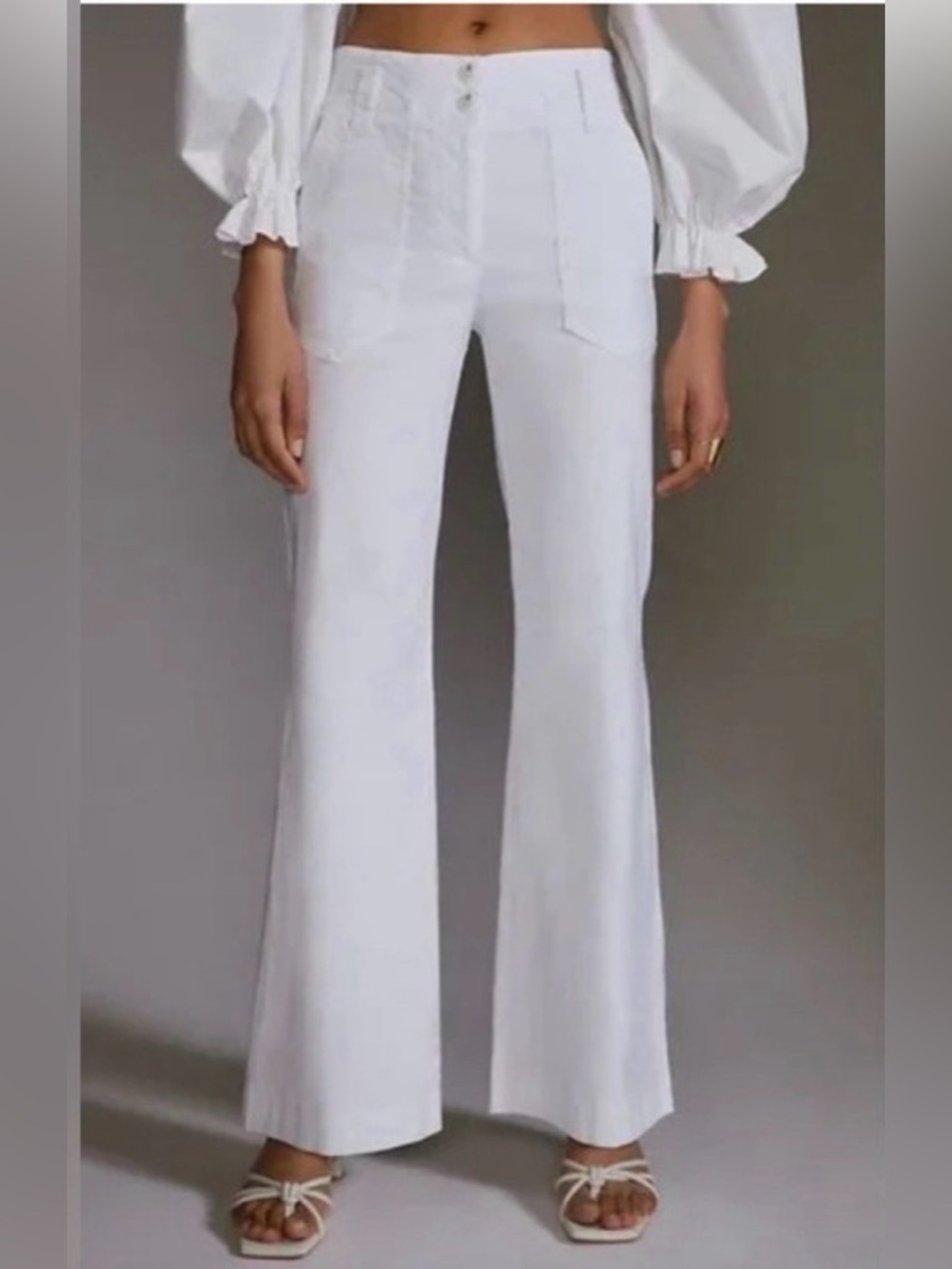 Anthropologie Maeve Naomi Ponte Wide-Leg Flare Pants white Trousers 16 - Picture 2 of 10